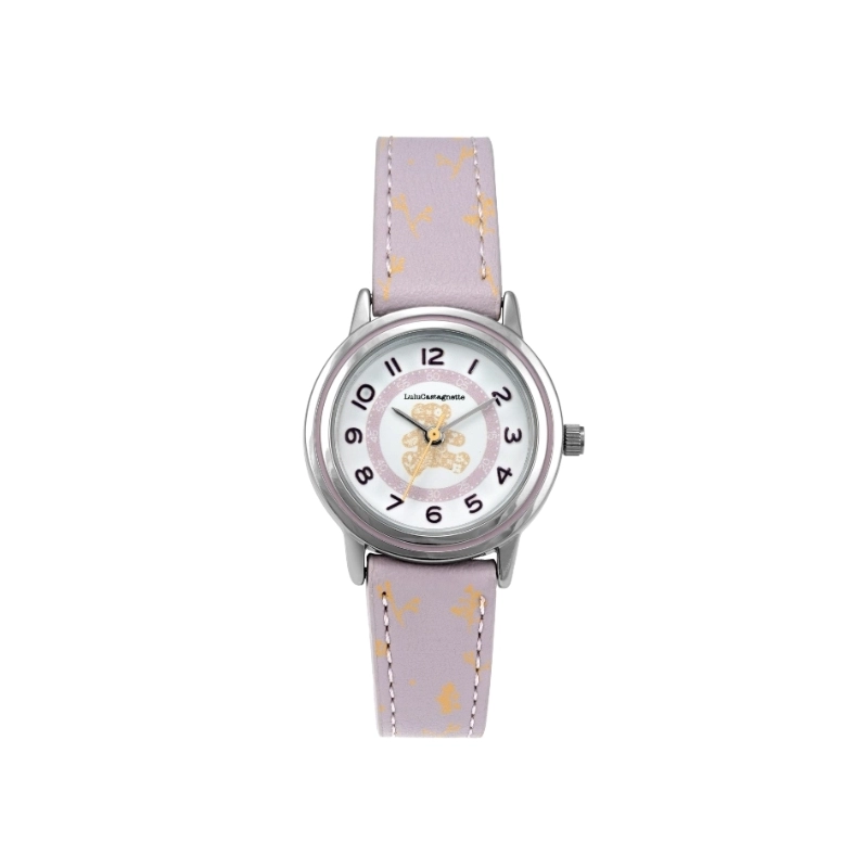 Front photo of this inexpensive girls' watch in Metal and Leather, Silver, Purple - 38903