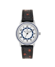 Foto frontal de este económico reloj para niña en Metal y Cuero, Plata, Negro, Azul - 38924