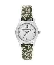 Front photo of this inexpensive girls' watch in Metal and Leather, Silver, Green - 38926