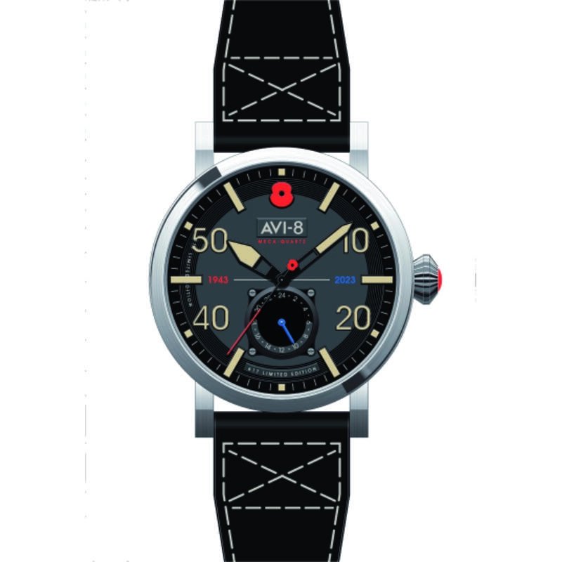 Montre Homme Meca Quartz en Acier inoxydable, Cuir, Onyx Black, Argenté, Noir - DAMBUSTER - AV-4108-RBL-01