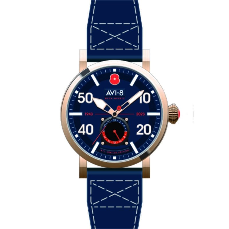 Montre Homme Meca Quartz en Acier inoxydable, Cuir, Midnight Blue, Doré, Bleu - DAMBUSTER - AV-4108-RBL-03