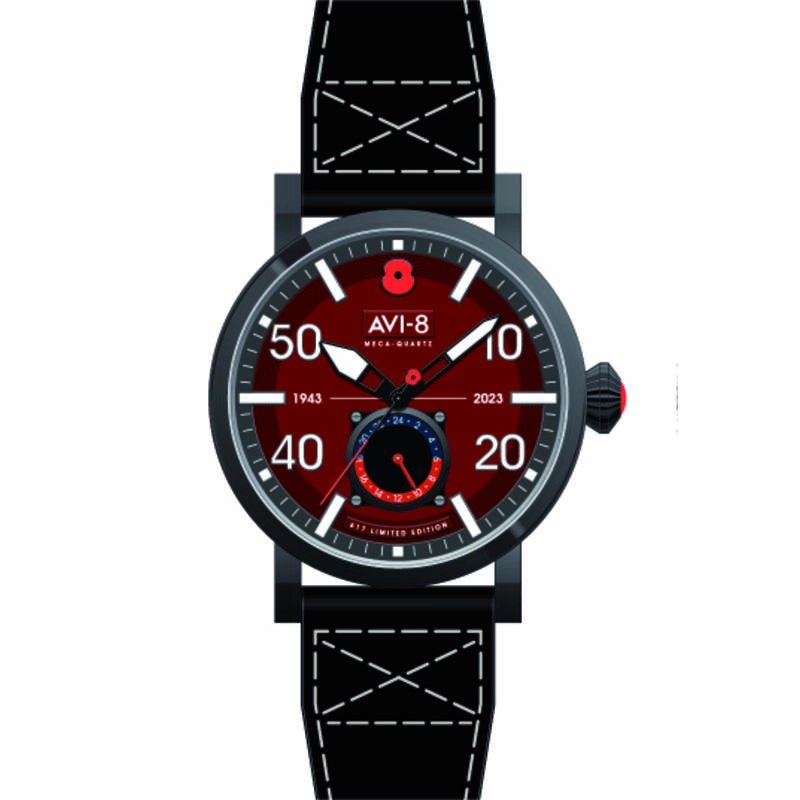 Montre Homme Meca Quartz en Acier inoxydable, Cuir, Merlot Red, Noir - DAMBUSTER - AV-4108-RBL-04