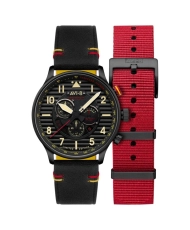 Chronographenuhr aus Edelstahl, Leder, Nylon, Herren Schwarz, Rot – FLYBOY – AV-4109-01