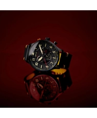 Montre Chronographe en Acier inoxydable, Cuir, Nylon, Homme Noir, Rouge - FLYBOY - AV-4109-01