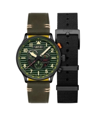 Herren-Chronographenuhr aus Edelstahl, Leder, Nylon, Grün, Schwarz – FLYBOY – AV-4109-04