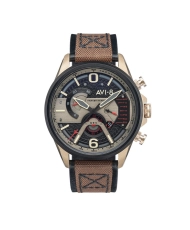 Men's Chronograph Watch in Stainless Steel, Leather, Black, Gold, Brown - HAWKER HARRIER II - AV-4056-06