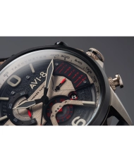 Men's Chronograph Watch in Stainless Steel, Leather, Black, Gold, Brown - HAWKER HARRIER II - AV-4056-06