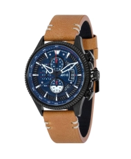 Men's Chronograph Watch in Stainless Steel, Leather, Blue, Gun, Brown - HAWKER HUNTER - AV-4064-01