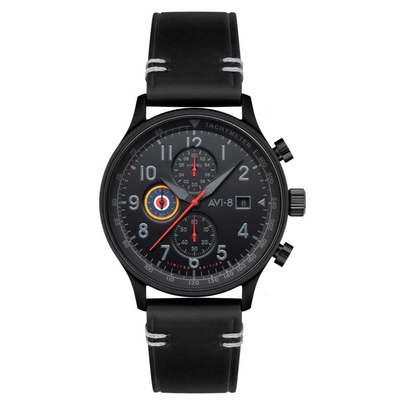 Men's Chronograph Watch in Stainless Steel, Leather, Black - HAWKER HURRICANE LIMITED EDITION - AV-4011-0T