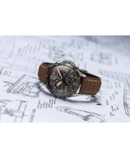 Herren-Chronographenuhr aus Edelstahl, Leder, Schwarz, Braun – P-51 MUSTANG – AV-4077-02