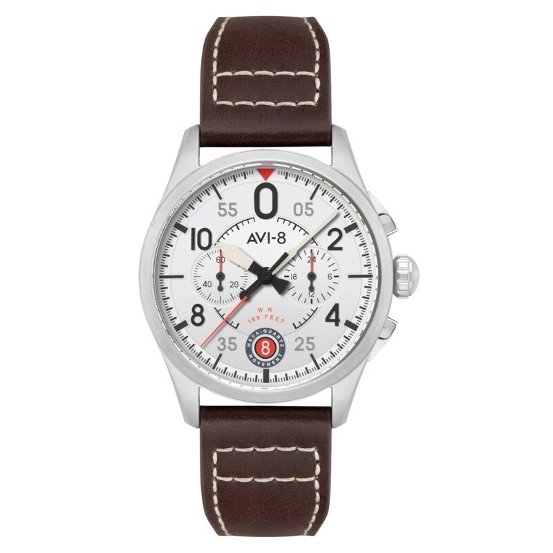 Montre Chronographe Homme en Acier inoxydable, Cuir, Blanc, Argenté, Marron - SPITFIRE LOCK - AV-4089-05