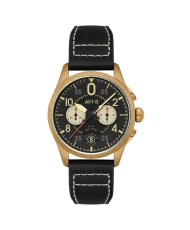 Herren-Chronographenuhr aus Edelstahl, Leder, Schwarz, Gold – SPITFIRE LOCK – AV-4089-07