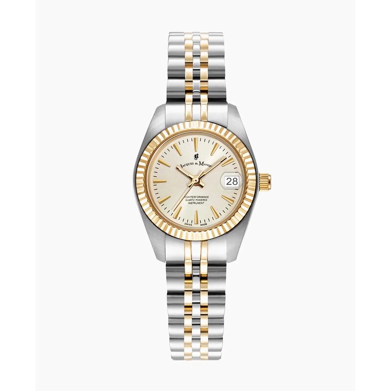 Montre Suisse Femme en Acier inoxydable, Blanc, Argenté, Doré - Inspiration Classique - JWL02102