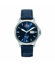 Swiss Men's Watch in Stainless Steel, Leather, Blue, Silver - ALPHA BIG DATE - JDM-WG014-08