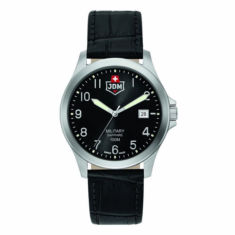 Swiss Men's Watch in Stainless Steel, Leather, Black, Silver - ALPHA I - JDM-WG001-01