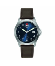 Schweizer Herrenuhr aus Edelstahl, Leder, Blau, Silber, Braun – ALPHA I – JDM-WG001-03