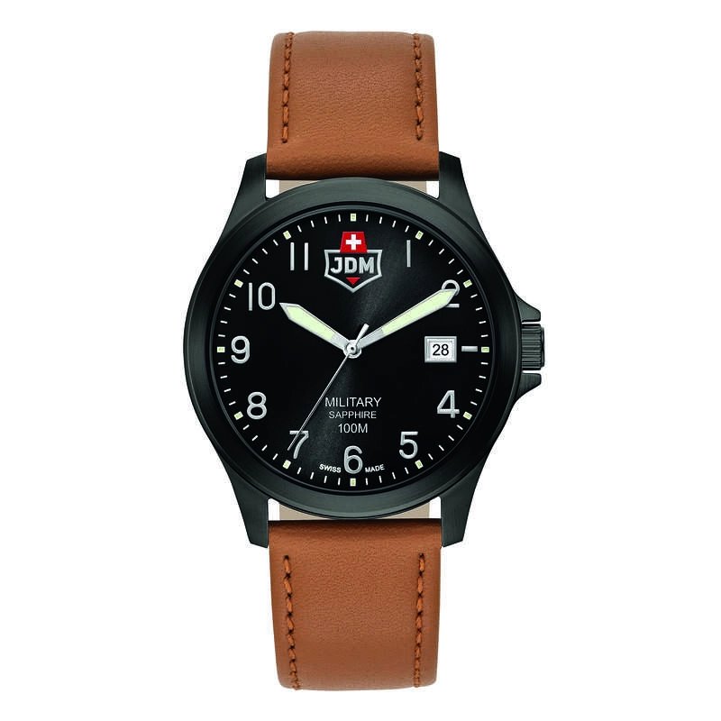 Montre Suisse Homme en Acier inoxydable, Cuir, Noir, Camel - ALPHA I - JDM-WG001-04