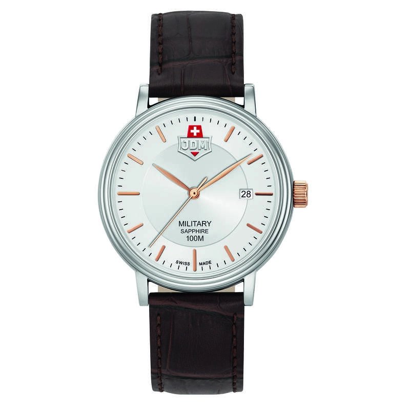 Montre Suisse Homme en Acier inoxydable, Cuir, Blanc, Argenté, Chocolat - KILO - JDM-WG004-06