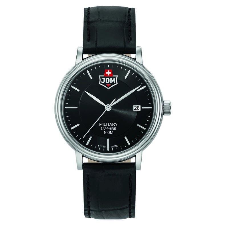 Montre Suisse Homme en Acier inoxydable, Cuir, Noir, Argenté, Noir - KILO - JDM-WG004-07