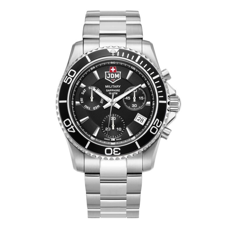 Men's Swiss Chronograph Watch in Stainless Steel, Black, Silver - SIERRA CHRONO - JDM-WG019-01