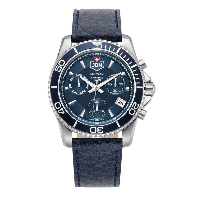 Montre Chronographe Suisse Homme en Acier inoxydable, Cuir, Bleu, Argenté, Bleu - SIERRA CHRONO - JDM-WG019-06