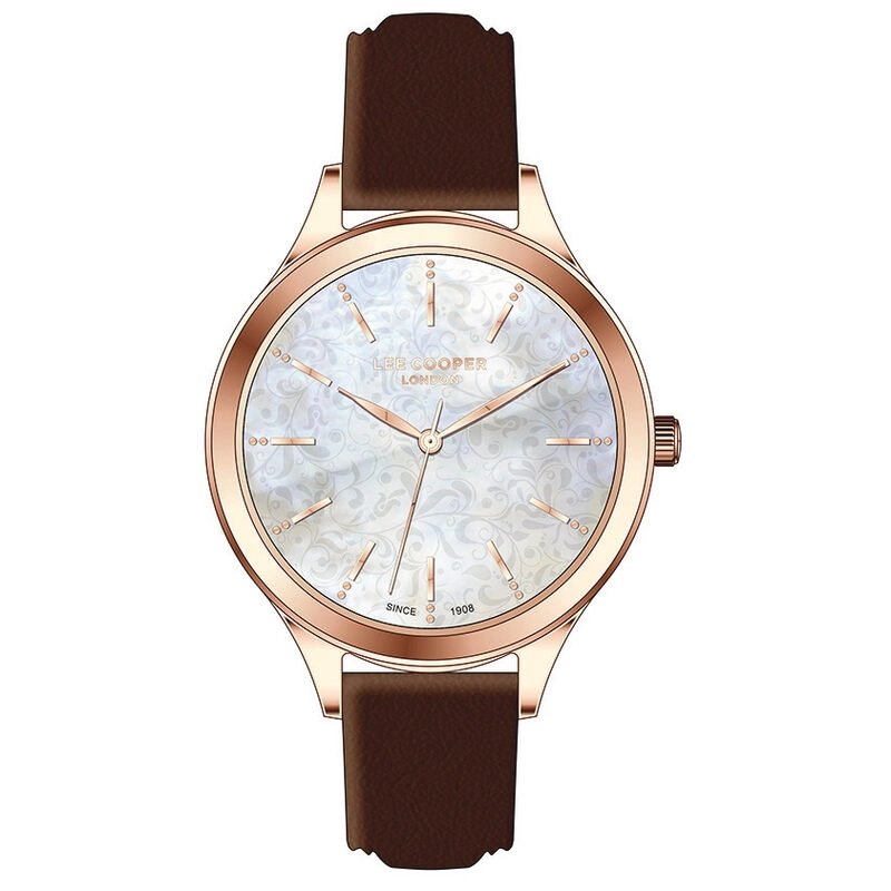 Montre Femme Quartz en Métal, Cuir, Blanc, Doré Rose, Marron - LC07567.424