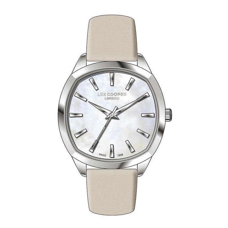 Montre Femme Quartz en Métal, Cuir, Blanc, Argenté, Gris - LC07578.322