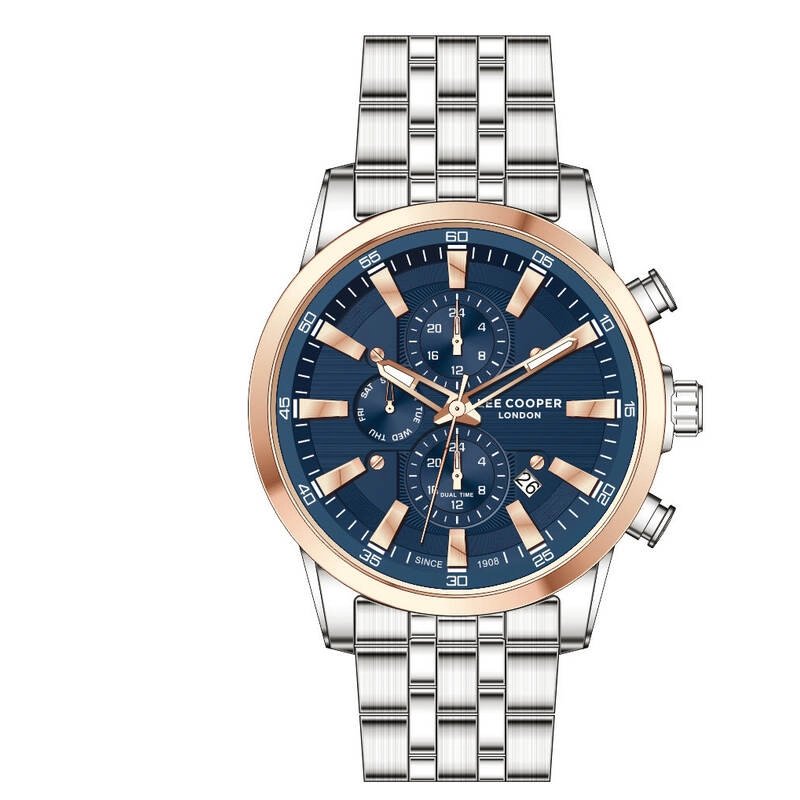 Montre Homme Quartz en Métal, Bleu Foncé, Argenté, Doré Rose - LC07592.590