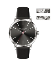 Montre Femme Quartz en Métal, Cuir, Noir, Argenté - LC07646.351