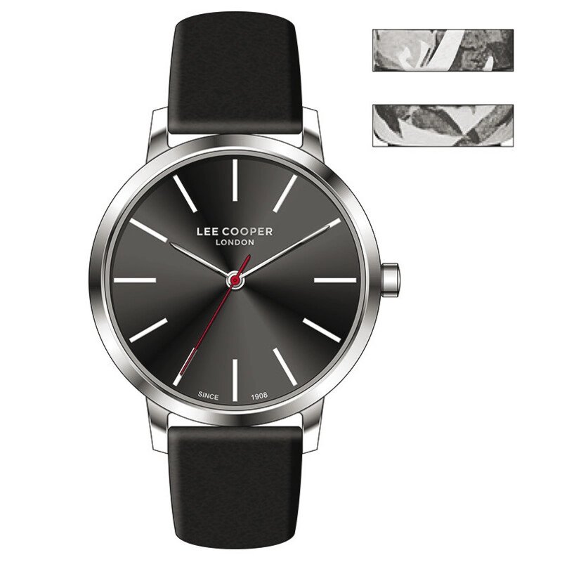 Montre Femme Quartz en Métal, Cuir, Noir, Argenté - LC07646.351