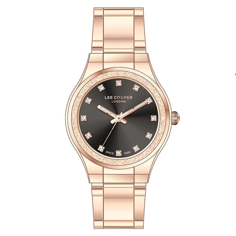 Montre Femme Quartz en Métal, Noir, Doré Rose - LC07678.450