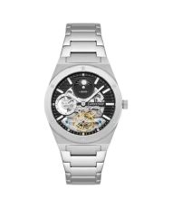 Montre squelette Homme Automatique en Acier inoxydable, Noir, Argenté - DRAKE DUAL TIME - ES-8291-11