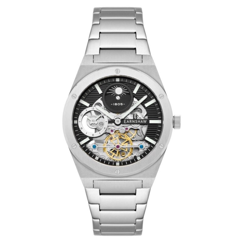 Montre squelette Homme Automatique en Acier inoxydable, Noir, Argenté - DRAKE DUAL TIME - ES-8291-11