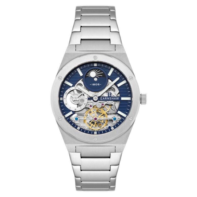 Montre squelette Homme Automatique en Acier inoxydable, Bleu, Argenté - DRAKE DUAL TIME - ES-8291-22