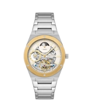 Men's Automatic Skeleton Watch in Stainless Steel, White, Silver, Gold - DRAKE DUAL TIME - ES-8291-33