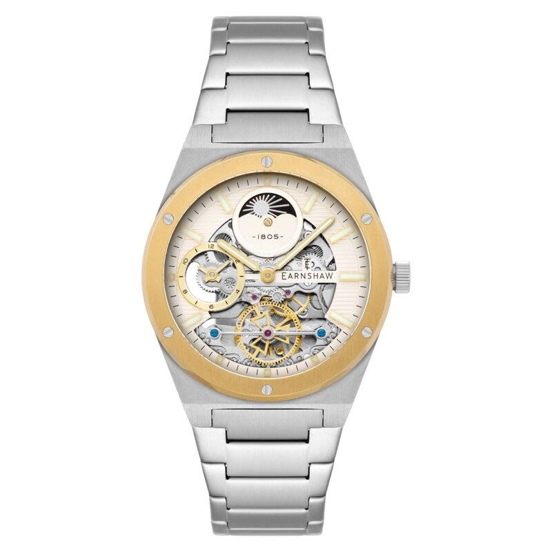 Montre squelette Homme Automatique en Acier inoxydable, Blanc, Argenté, Doré - DRAKE DUAL TIME - ES-8291-33