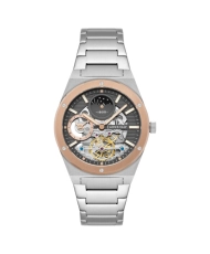 Men's Automatic Skeleton Watch in Stainless Steel, Grey, Silver, Rose Gold - DRAKE DUAL TIME - ES-8291-44