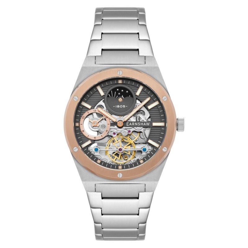 Montre squelette Homme Automatique en Acier inoxydable, Gris, Argenté, Doré Rose - DRAKE DUAL TIME - ES-8291-44