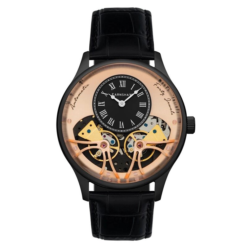 Montre Homme Automatique en Acier inoxydable, Cuir, Noir, Doré Rose, Marron - SCIENTISTS FARADAY DOUBLE BARREL - ES-8179-0D