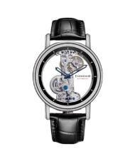 Men's Automatic Skeleton Watch in Stainless Steel, Leather, Black, Silver - FOWLER BRIDGE SKELETON - ES-8225-01