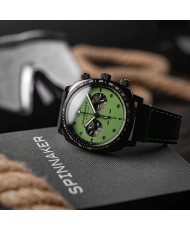 Men's Chronograph Watch in Stainless Steel, Leather, Green, Black - HULL CHRONOGRAPH - SP-5068-0A