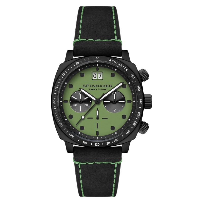 Montre Chronographe Homme en Acier inoxydable, Cuir, Vert, Noir - HULL CHRONOGRAPH - SP-5068-0A