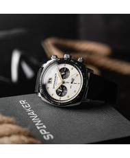 Men's Chronograph Watch in Stainless Steel, Leather, White, Black - HULL CHRONOGRAPH - SP-5068-07