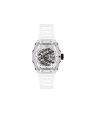 Men's Automatic Skeleton Watch in Metal, Silicone, Silver, White - LC07980.333