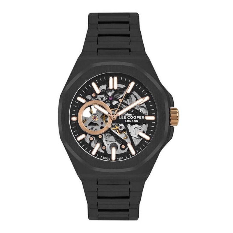 Men's Automatic Metal Skeleton Watch, Black, Rose Gold - LC07977.650 - LEE COOPER