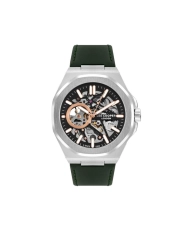 Montre squelette Homme Automatique en Métal, Cuir, Argenté, Vert - LC07978.377