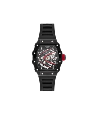 Men's Automatic Skeleton Watch in Metal, Silicone, Silver, Red, Black - LC07980.651