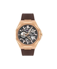 Montre squelette Homme Automatique en Métal, Cuir, Argenté, Noir, Doré Rose, Chocolat - LC07978.454