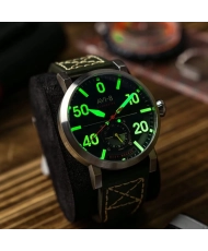 Montre Homme Meca Quartz en Acier inoxydable, Cuir, Vert, Argenté - DAMBUSTER - AV-4113-02