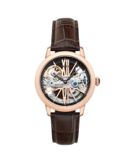 Men's Automatic Skeleton Watch in Stainless Steel, Leather, Gold, Rose Gold, Brown - CORNWALL BRIDGE - ES-8287-02